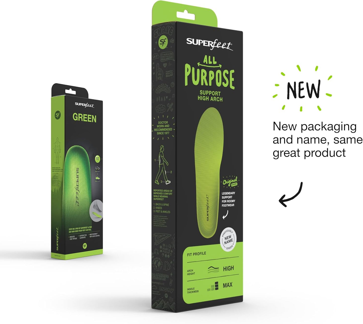 All-Purpose Support High Arch Insoles (Green) β Trim-to-Fit Orthotic Inserts