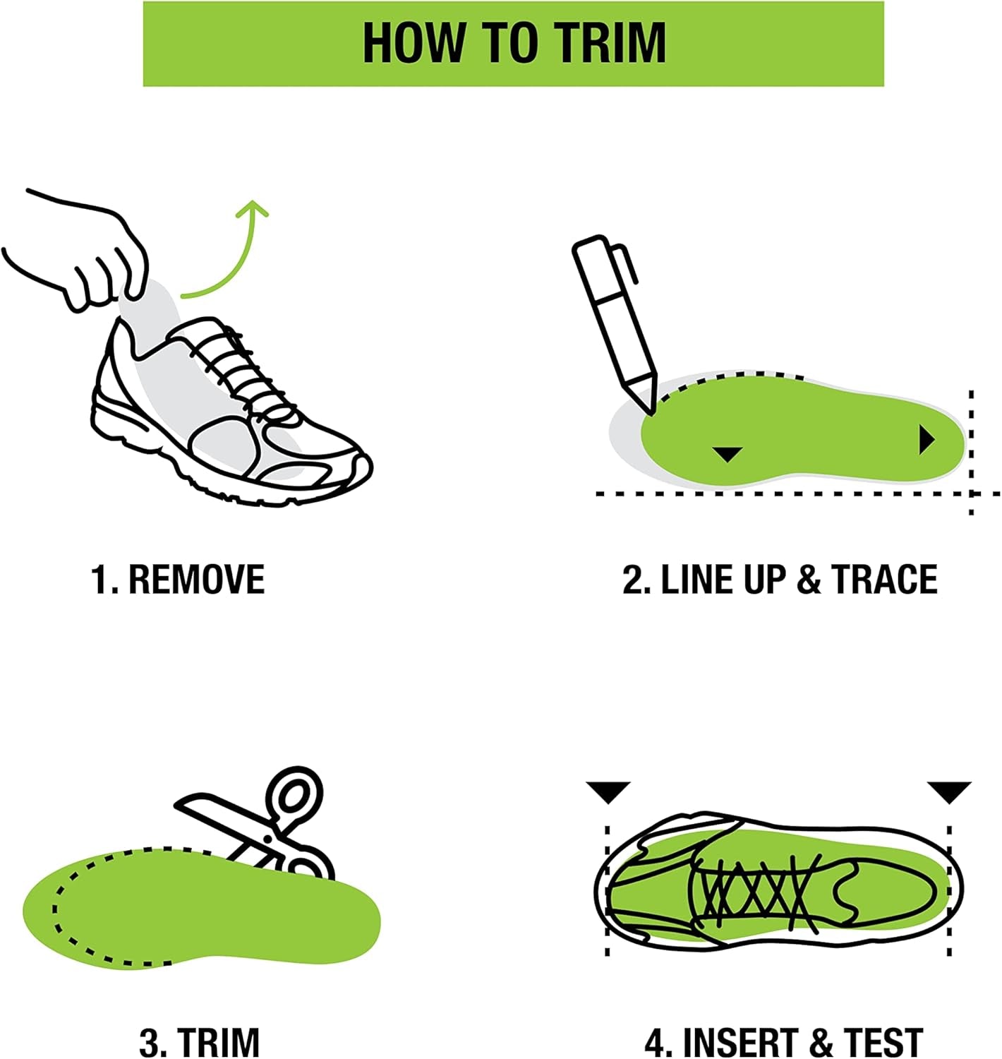 All-Purpose Support High Arch Insoles (Green) β Trim-to-Fit Orthotic Inserts